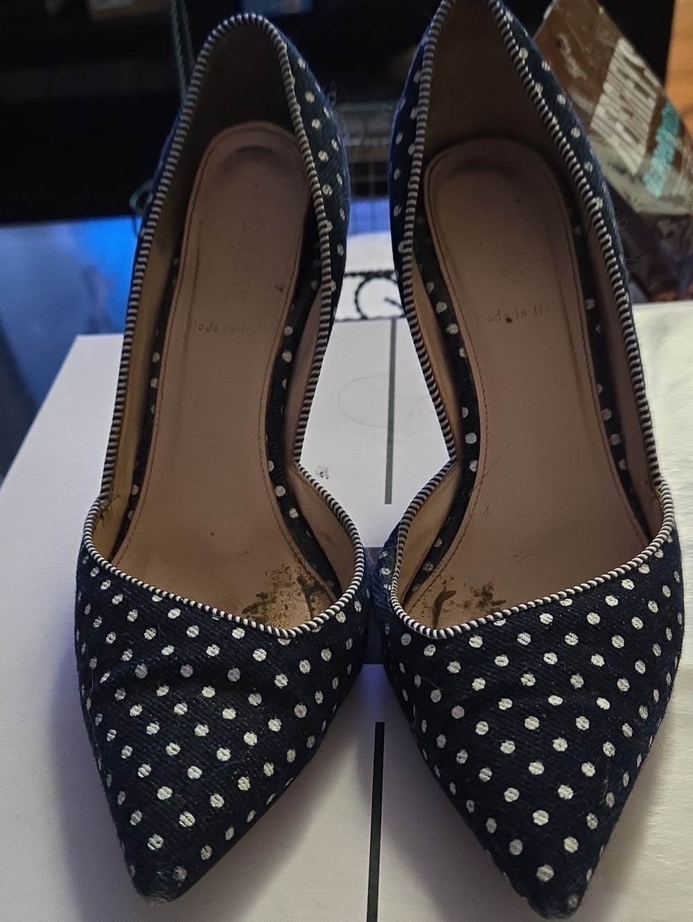 Women’s Navy Polka Dot Pointed Toe Heels